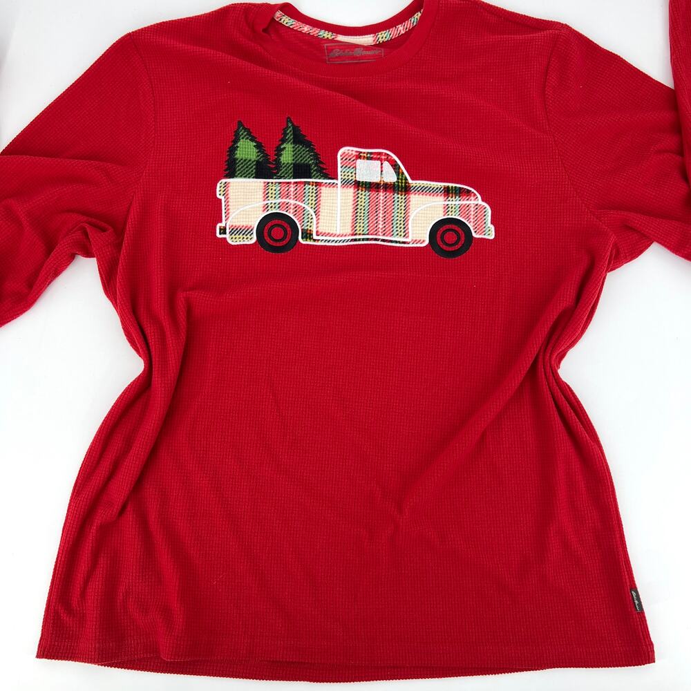 Eddie Bauer Mens Thermal Knit Red Sleep Shirt Truck Applique Size XL